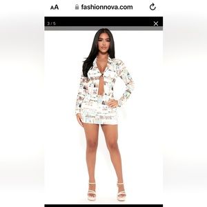 Fashion Nova White Printed Mini Skirt